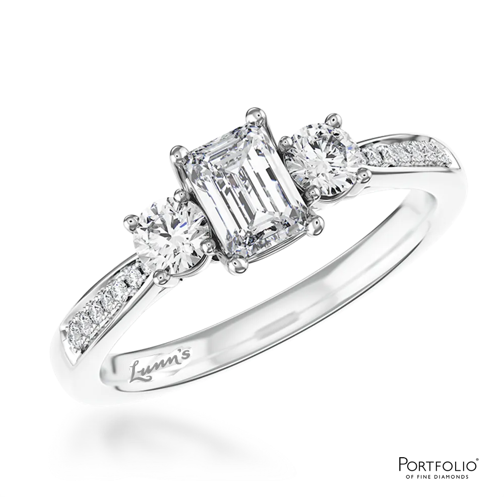 Memoire Emerald Three Stone 0.40ct D VS1 Diamond Platinum Ring
