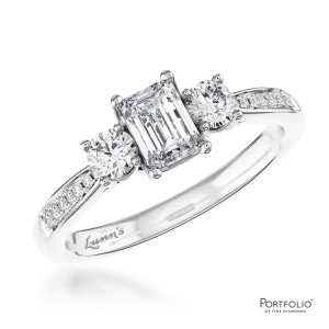 Memoire Emerald Three Stone 0.40ct D VS1 Diamond Platinum Ring