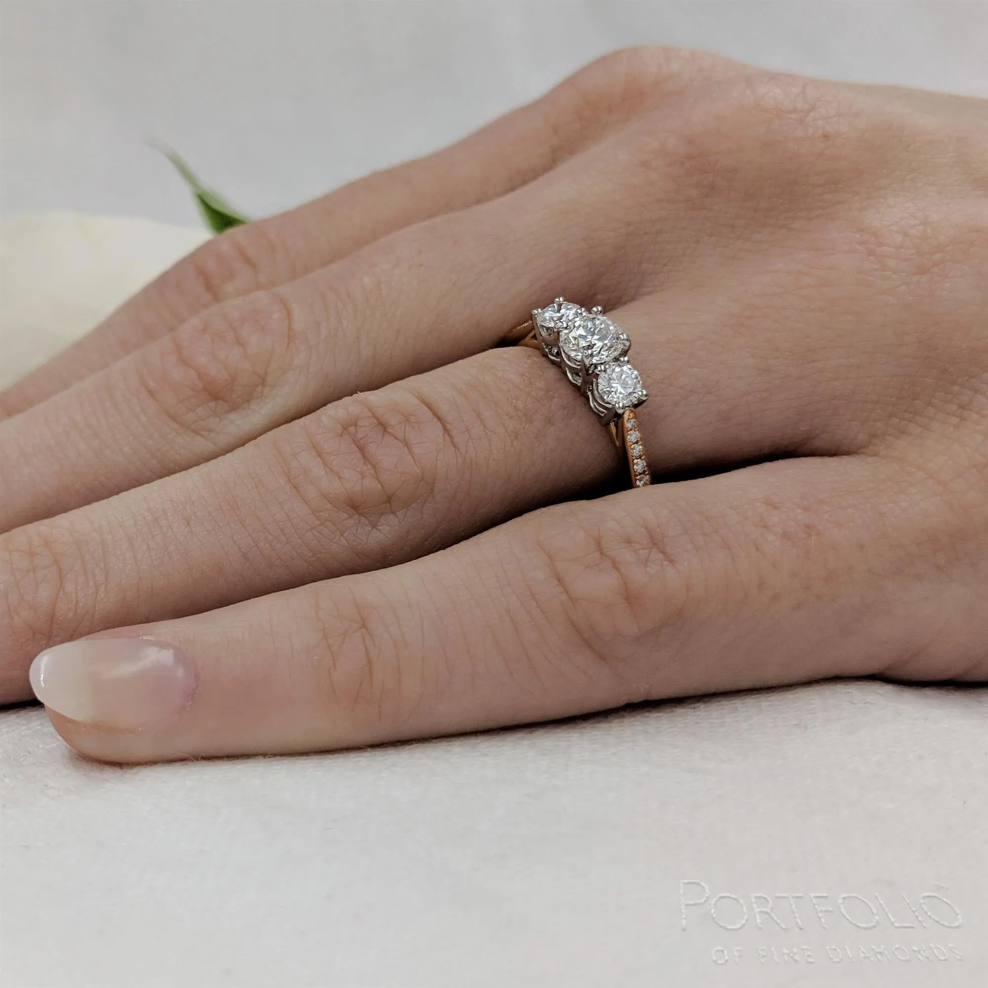Memoire Three Stone 0.34ct F SI2 Diamond Rose Gold/Platinum Ring