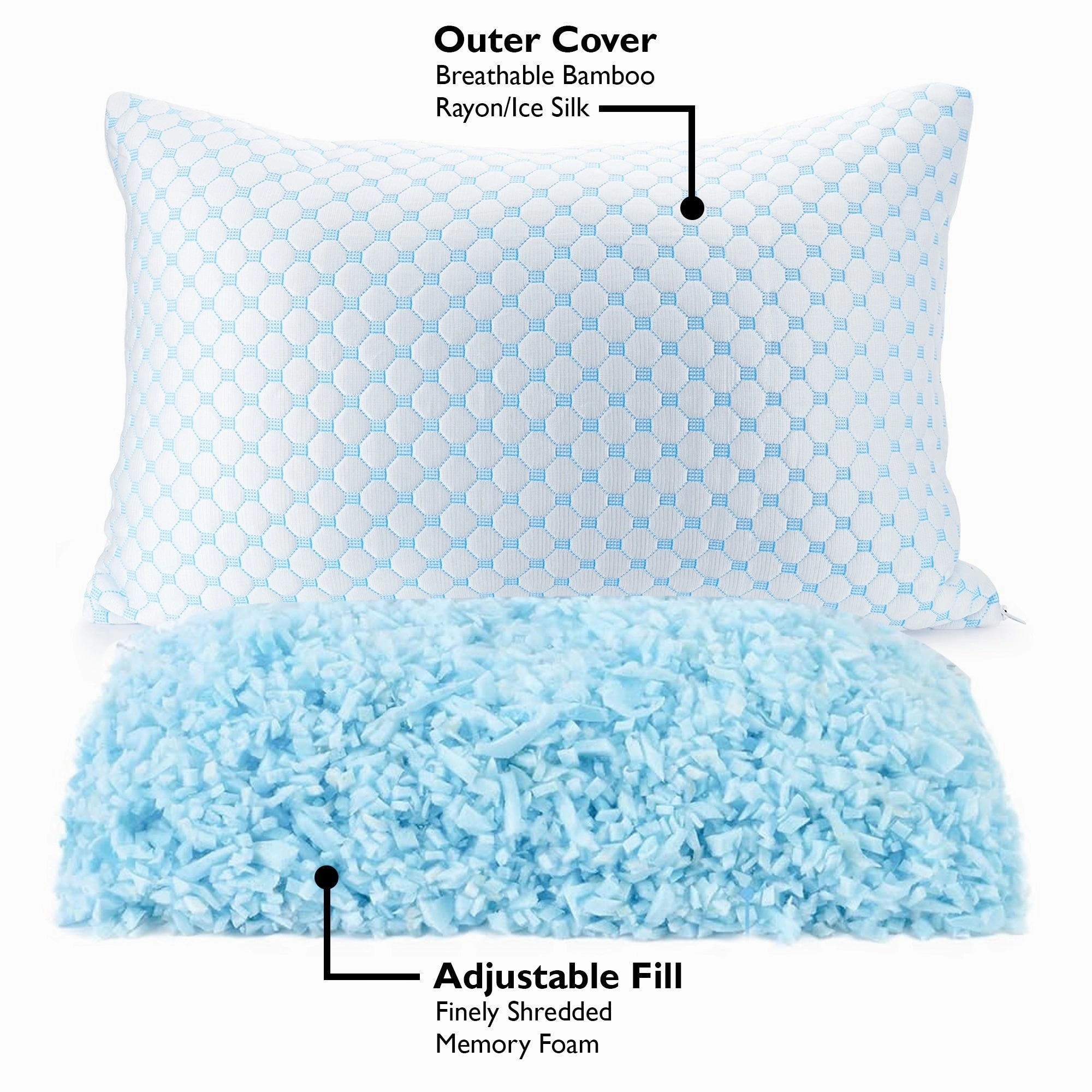 Memory Foam Pillow with Bamboo Cover, Adjustable Firmness, Premium Luxury Gel Memory Foam Pillows. - N/A