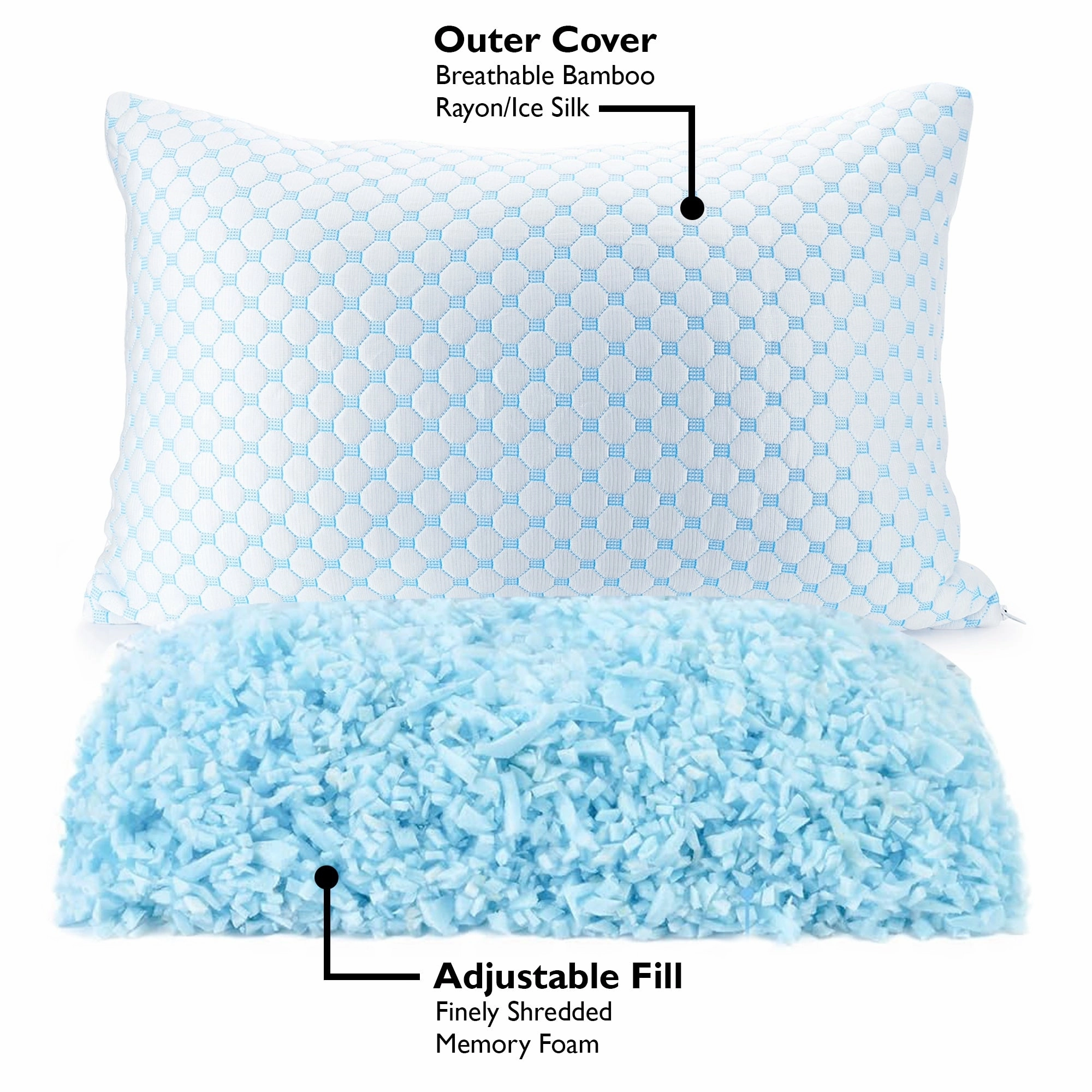 Memory Foam Pillow with Bamboo Cover, Adjustable Firmness, Premium Luxury Gel Memory Foam Pillows. - N/A