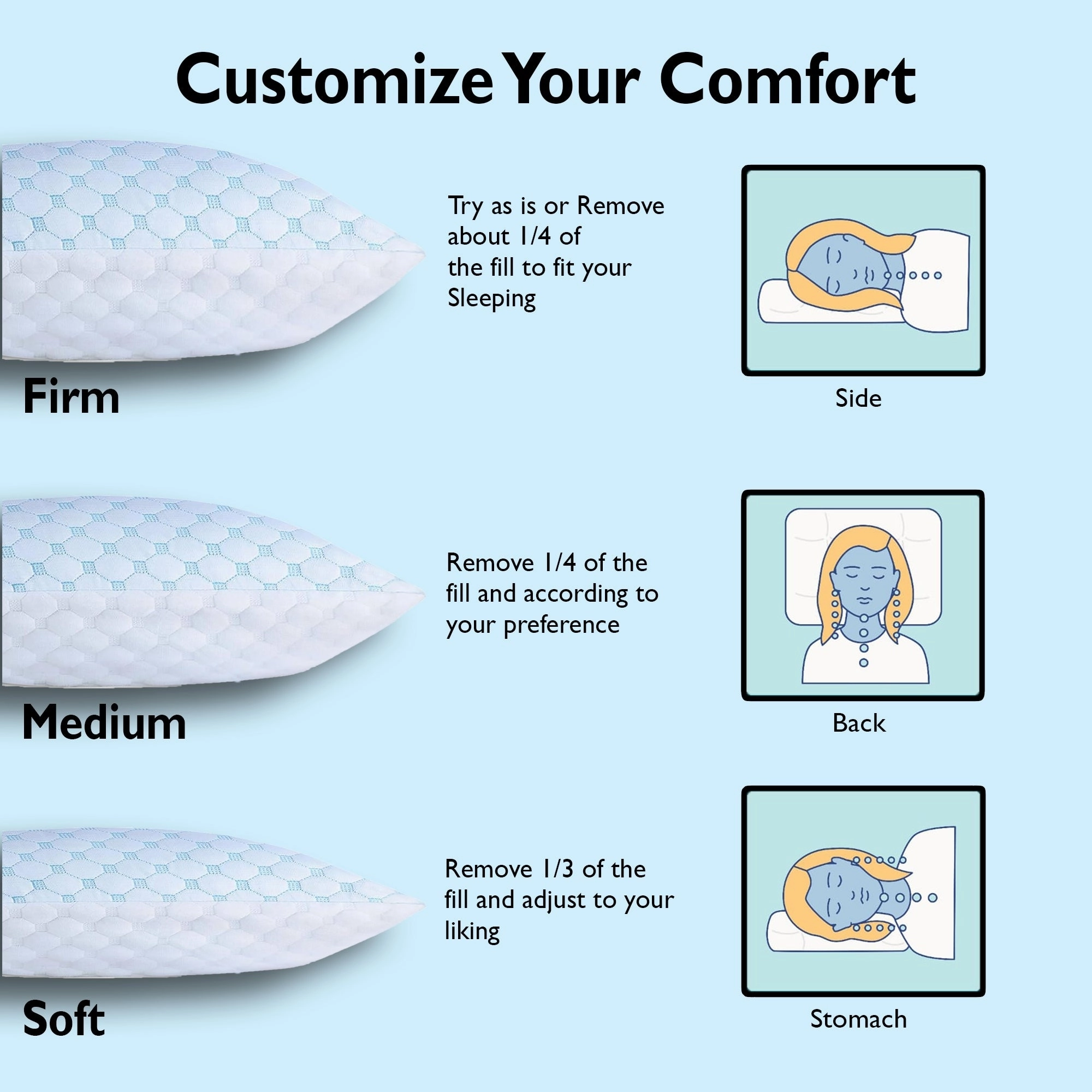 Memory Foam Pillow with Bamboo Cover, Adjustable Firmness, Premium Luxury Gel Memory Foam Pillows. - N/A
