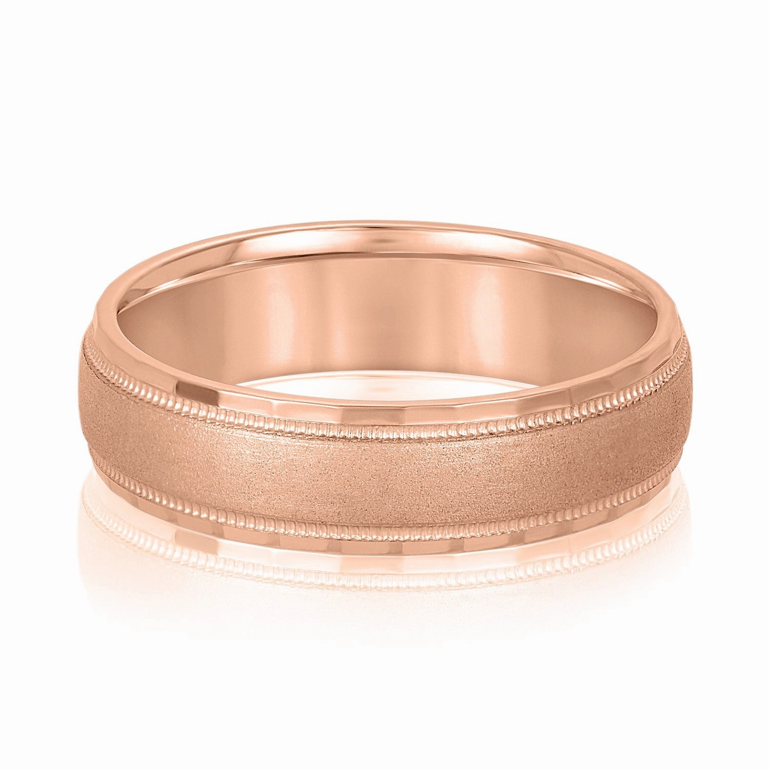 Men's Band Brushed Center with Milgrain and Step Cut Edges