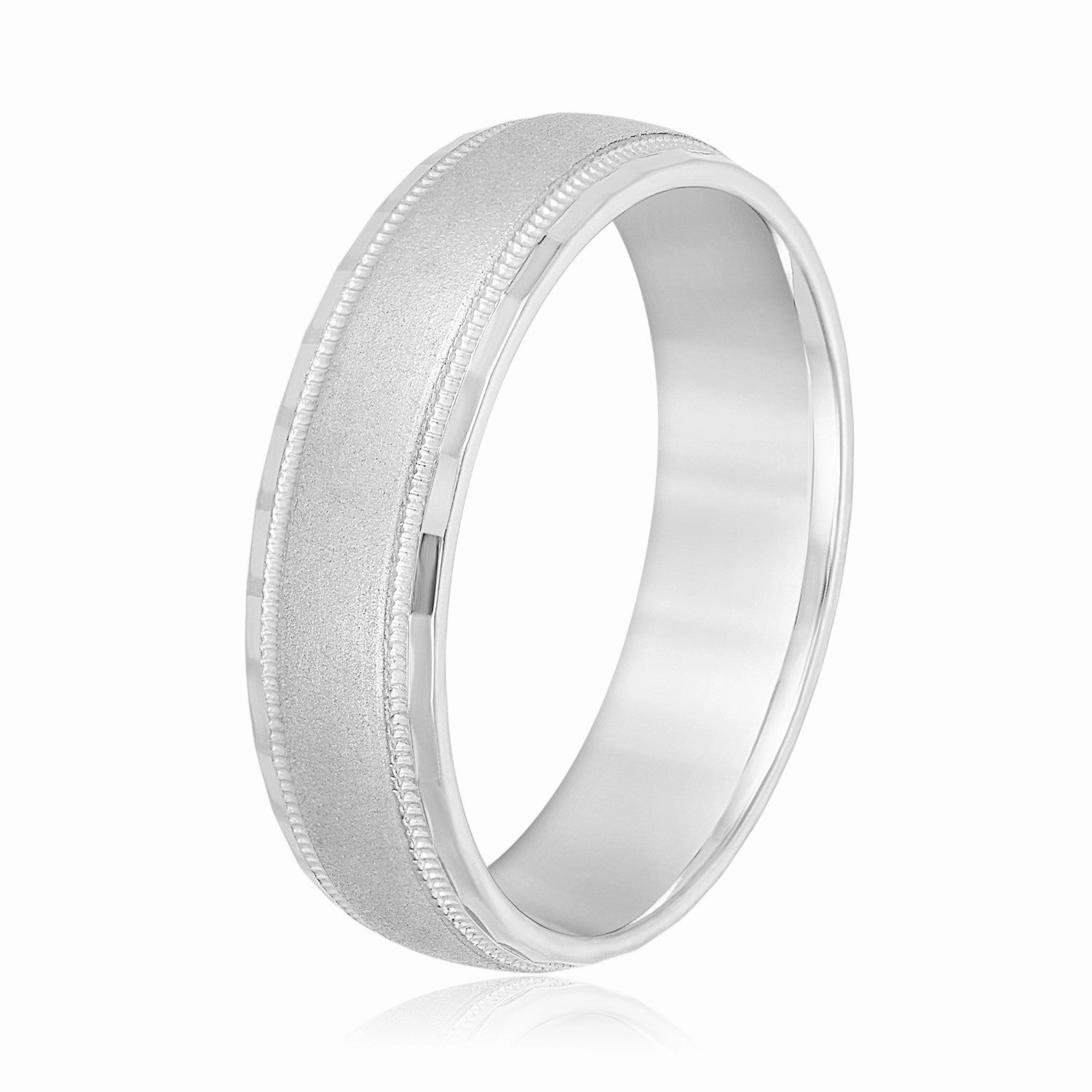 Men's Band Brushed Center with Milgrain and Step Cut Edges