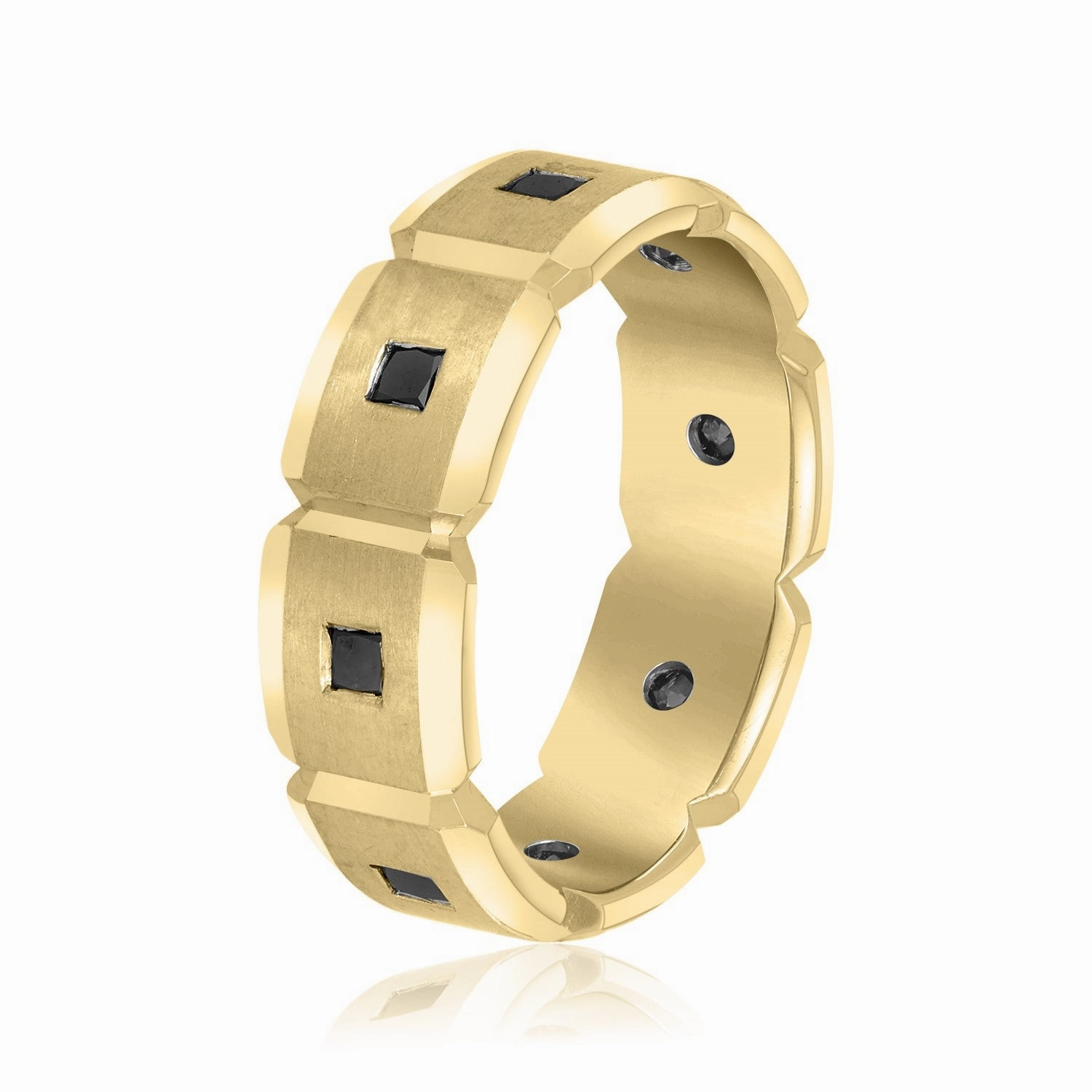 Men's Black Diamond Brick Squared Accented Wedding Band