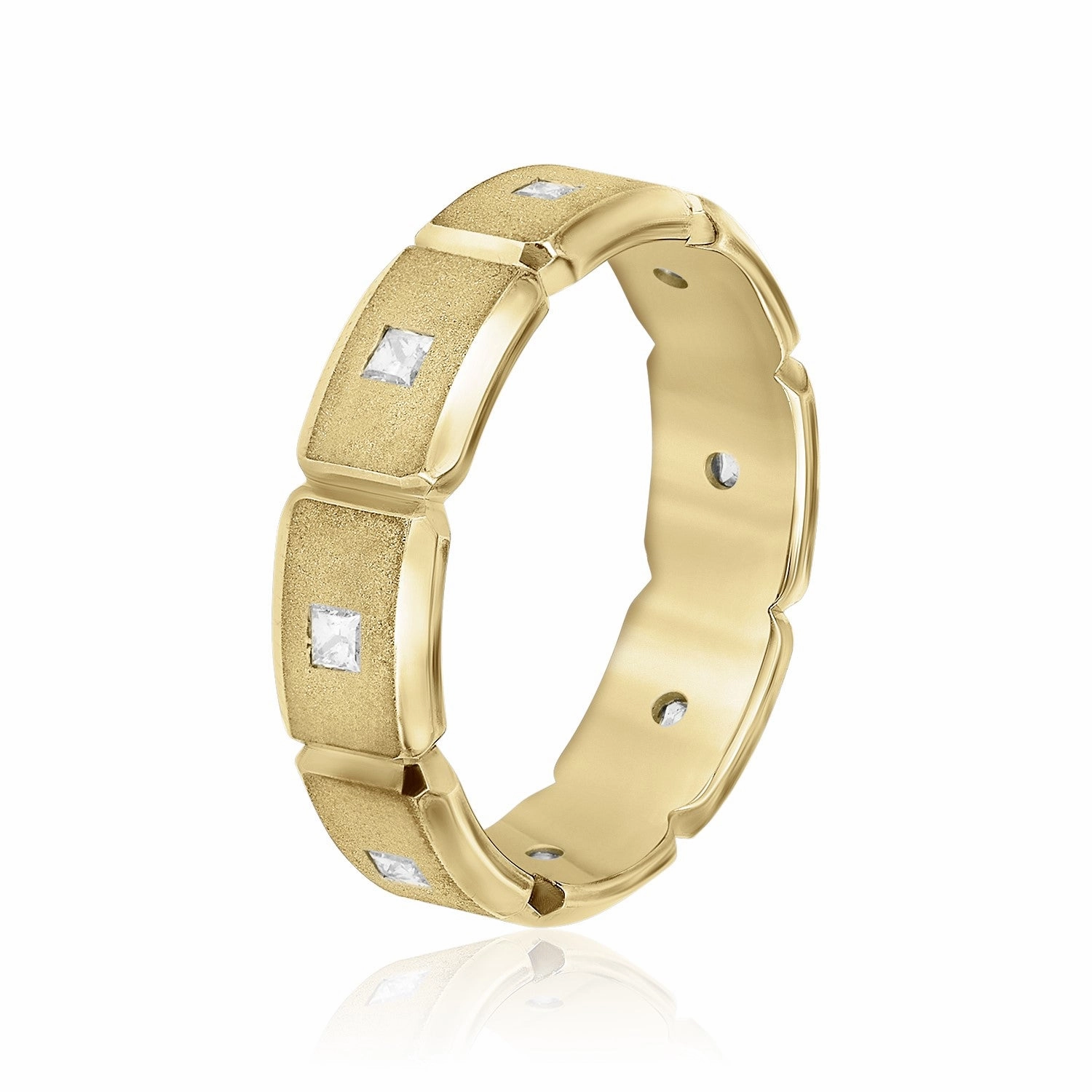 Men's Brick Squared Sand Blasted Accented Diamond Wedding Band
