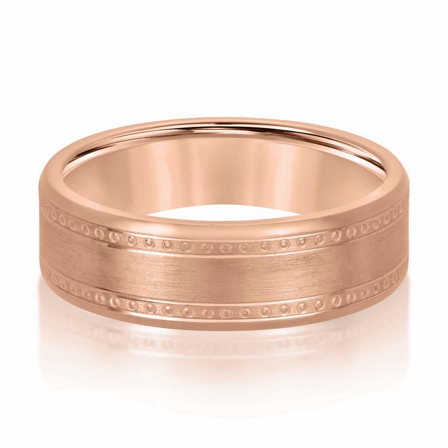 Men's Center Brushed Double Grooved Comfort-fit Wedding Band