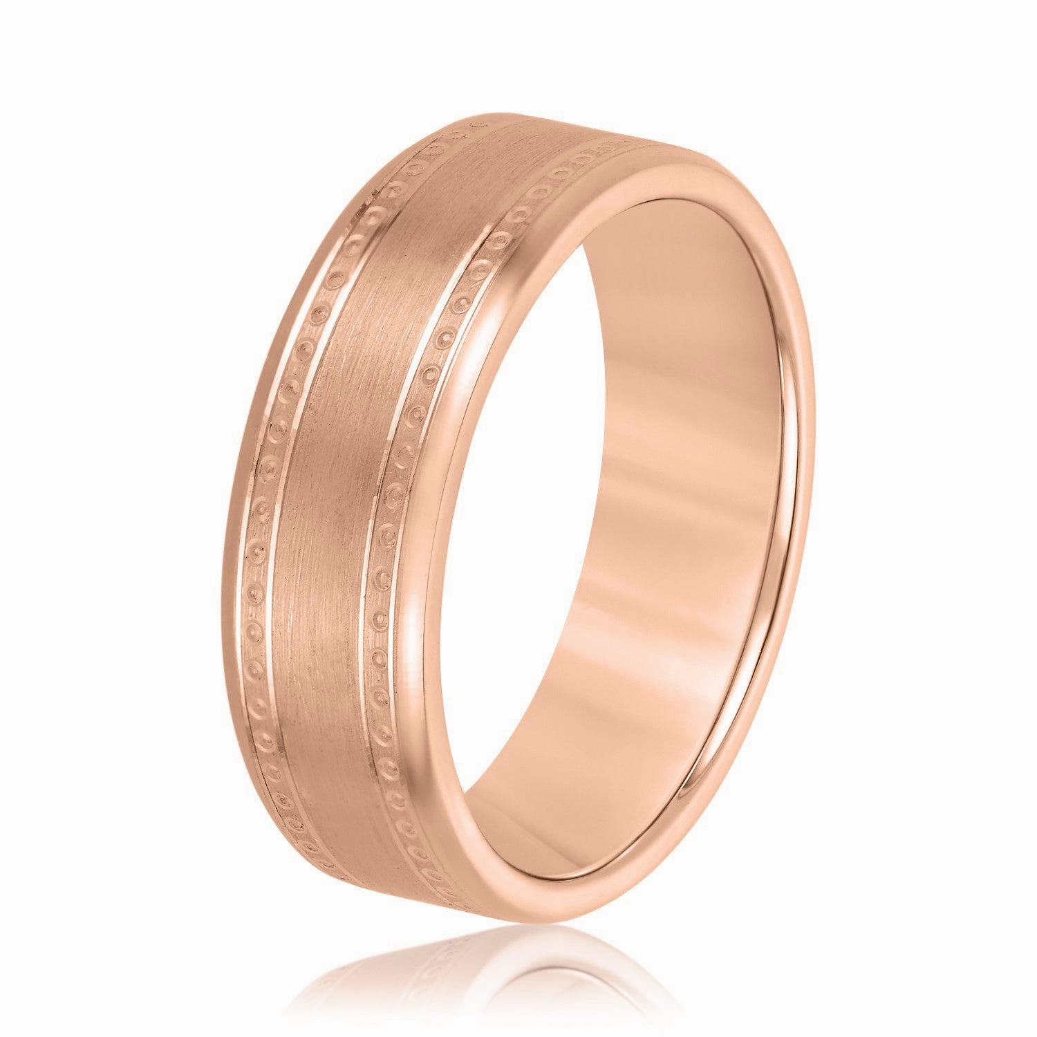 Men's Center Brushed Double Grooved Comfort-fit Wedding Band
