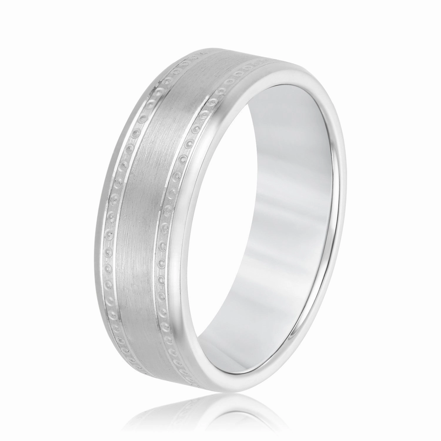 Men's Center Brushed Double Grooved Comfort-fit Wedding Band