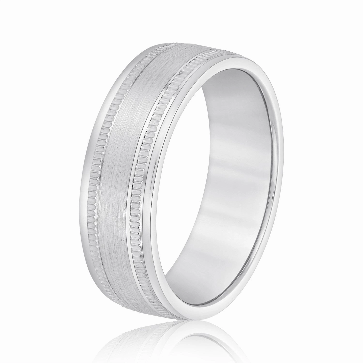 Men's Center Brushed Double Grooved Wedding Band