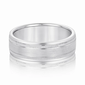Men's Center Brushed Double Grooved Wedding Band