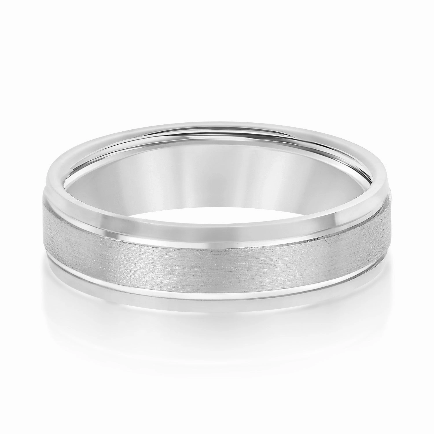 Men's Comfort Fit Brushed Finish Beveled Edge Wedding Band