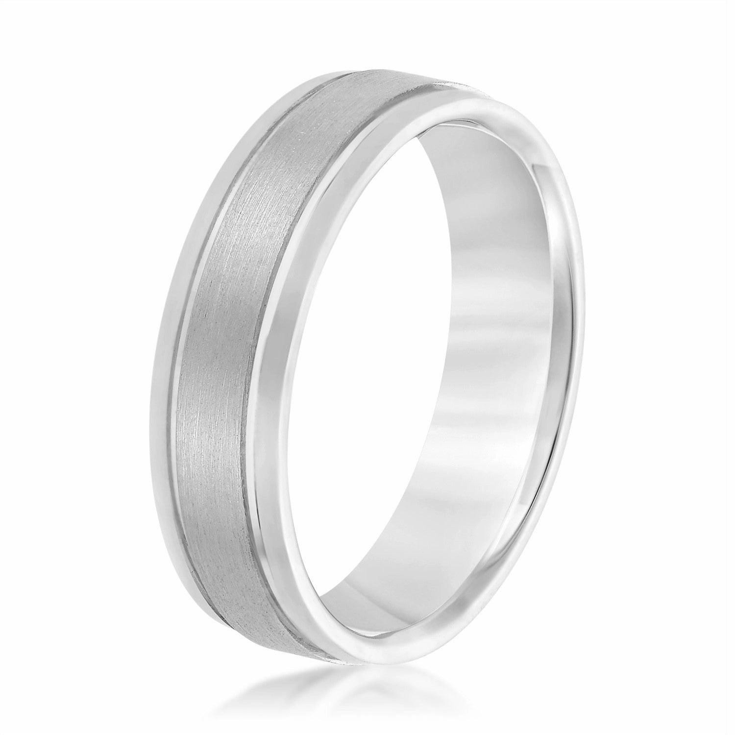 Men's Comfort Fit Brushed Finish Beveled Edge Wedding Band