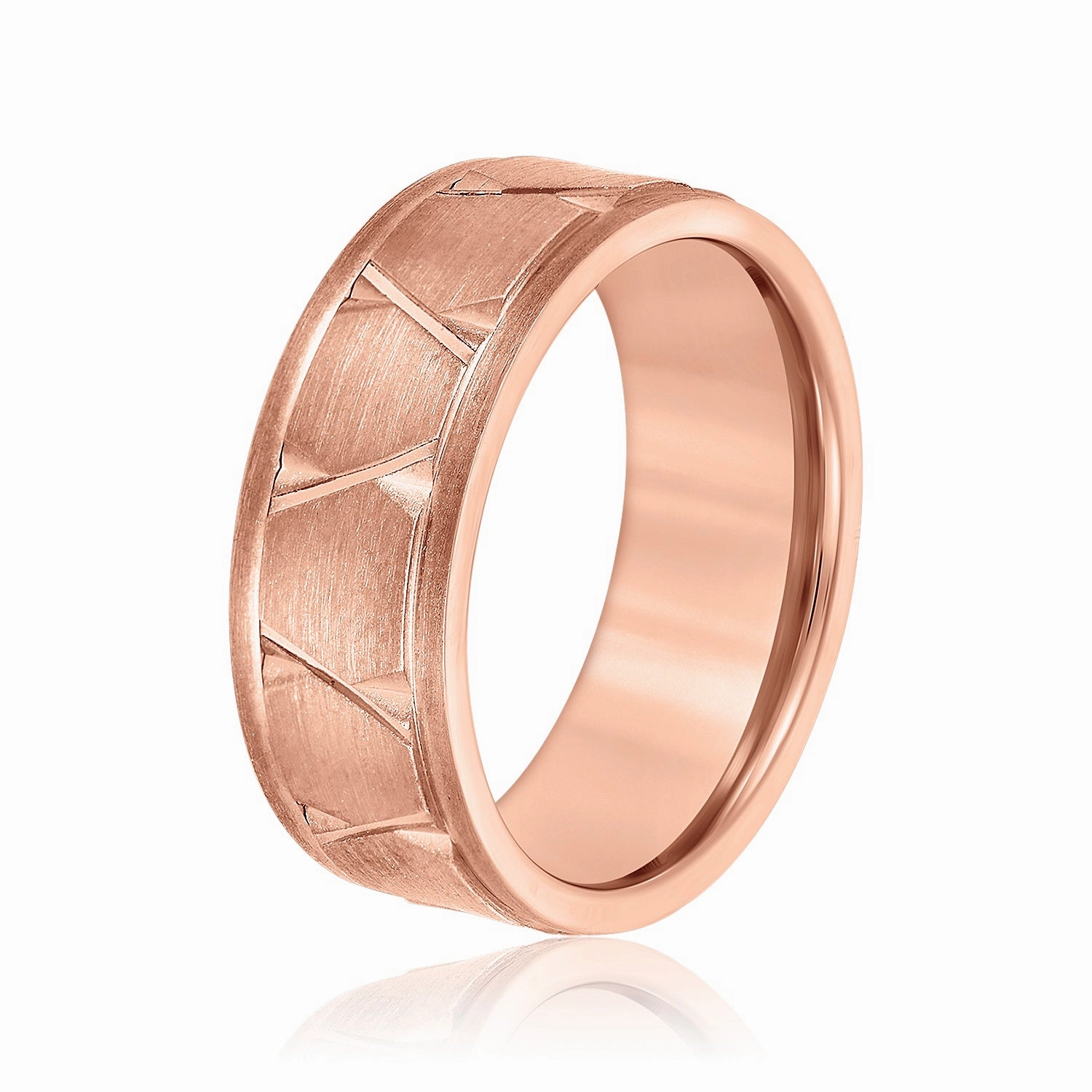 Men's Diagonal Carved Classic Wedding Band Brushed Finish