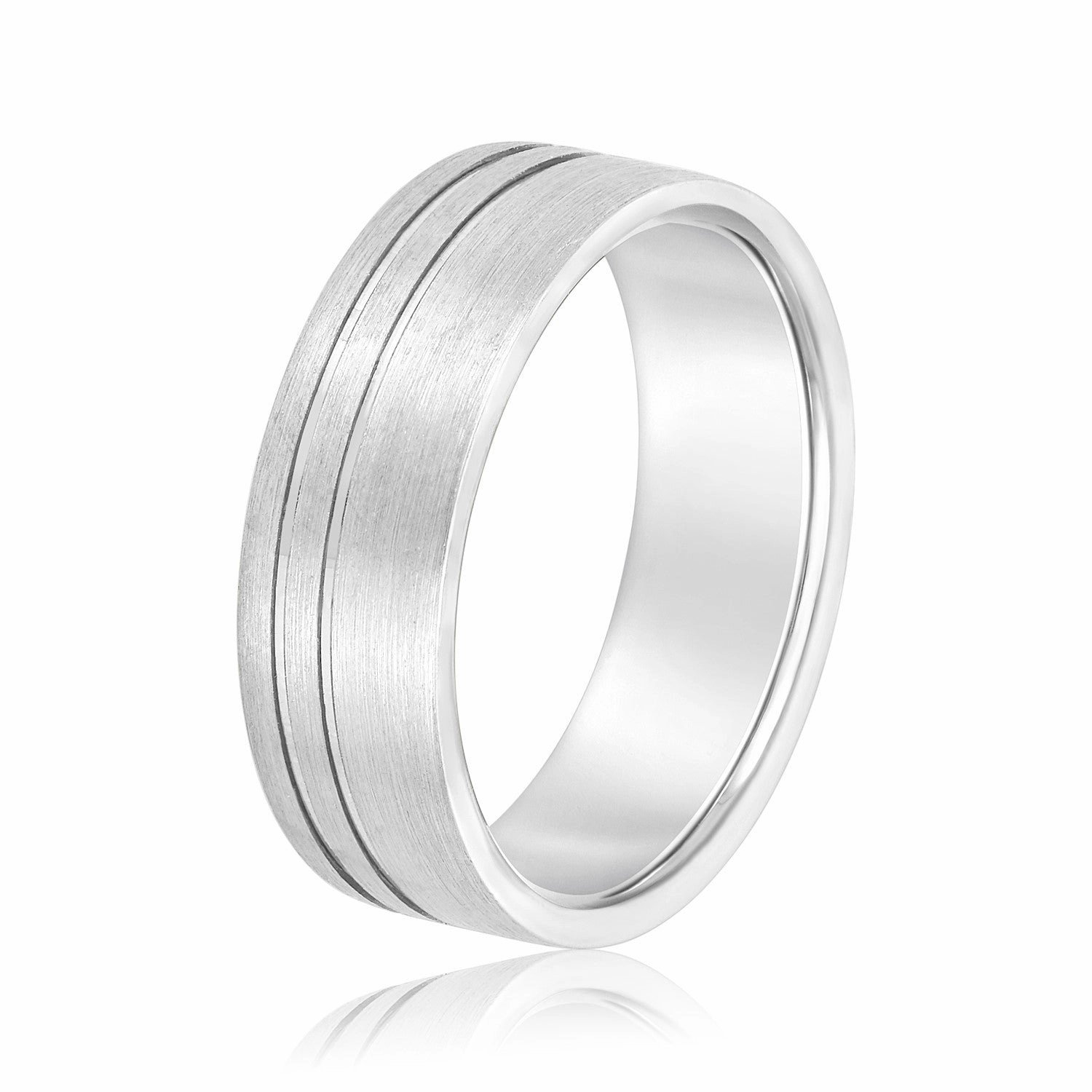Men's Flat Wedding Band With Double Lines