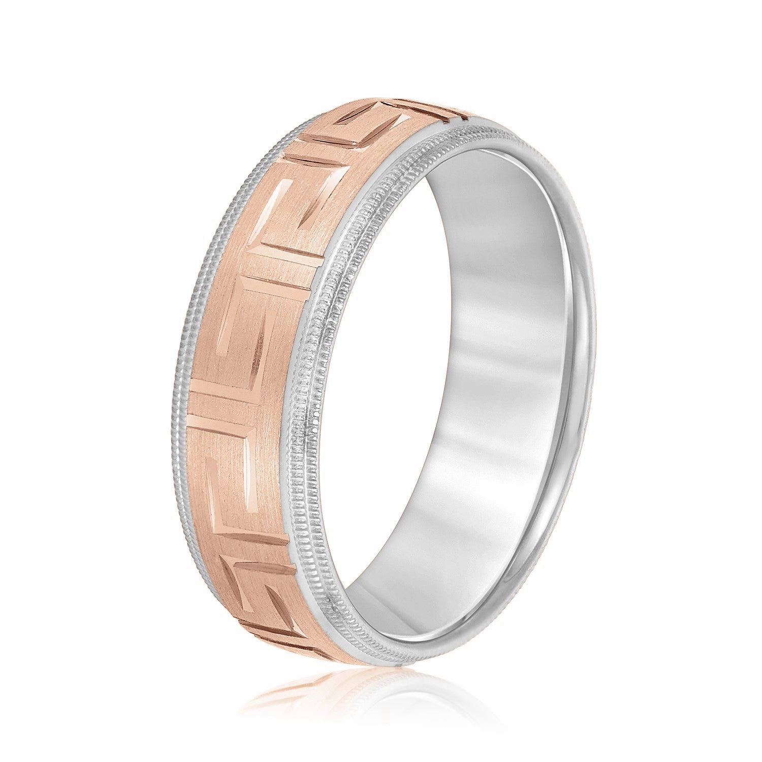 Men's Greek Key Design Band with Double Milgrain Edge