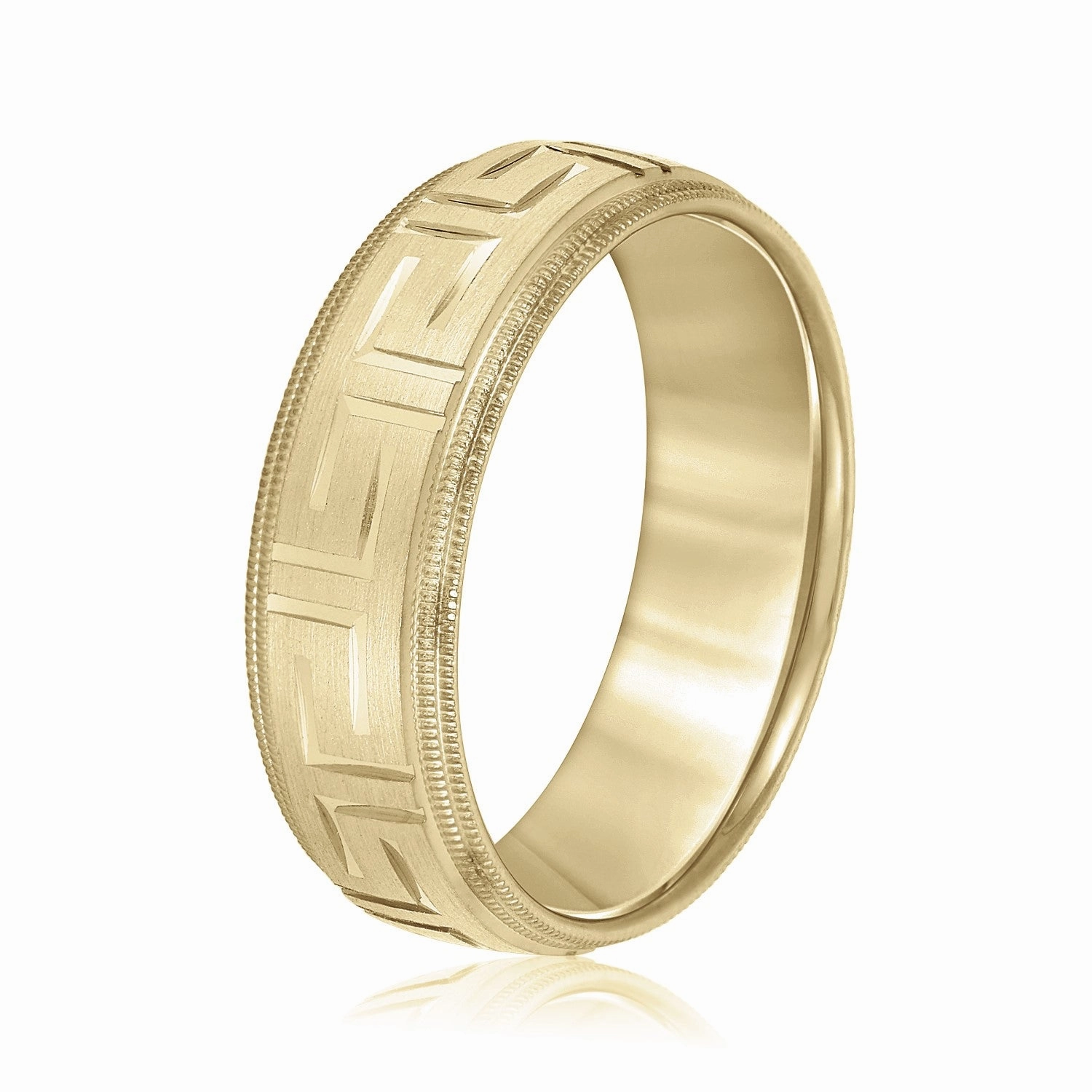 Men's Greek Key Design Band with Double Milgrain Edge