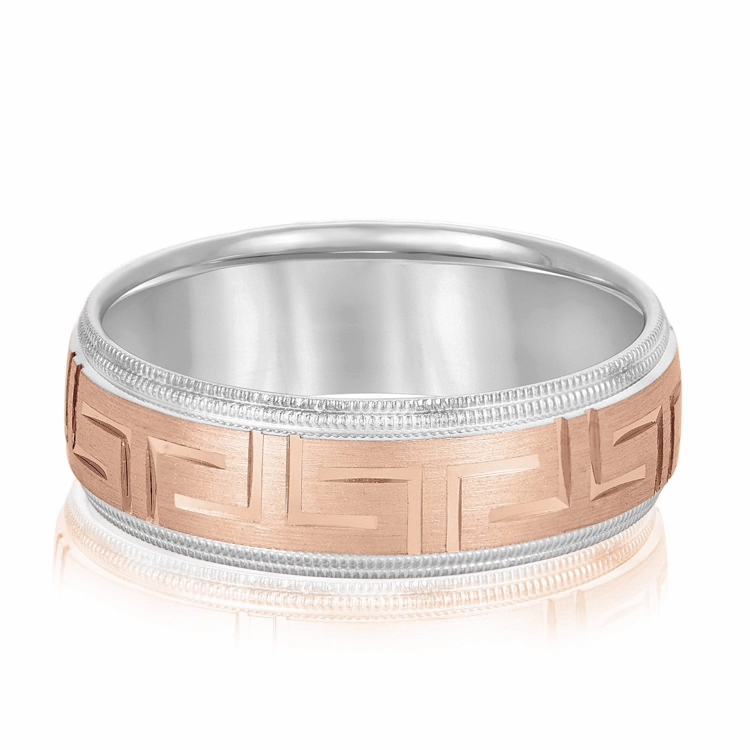 Men's Greek Key Design Band with Double Milgrain Edge