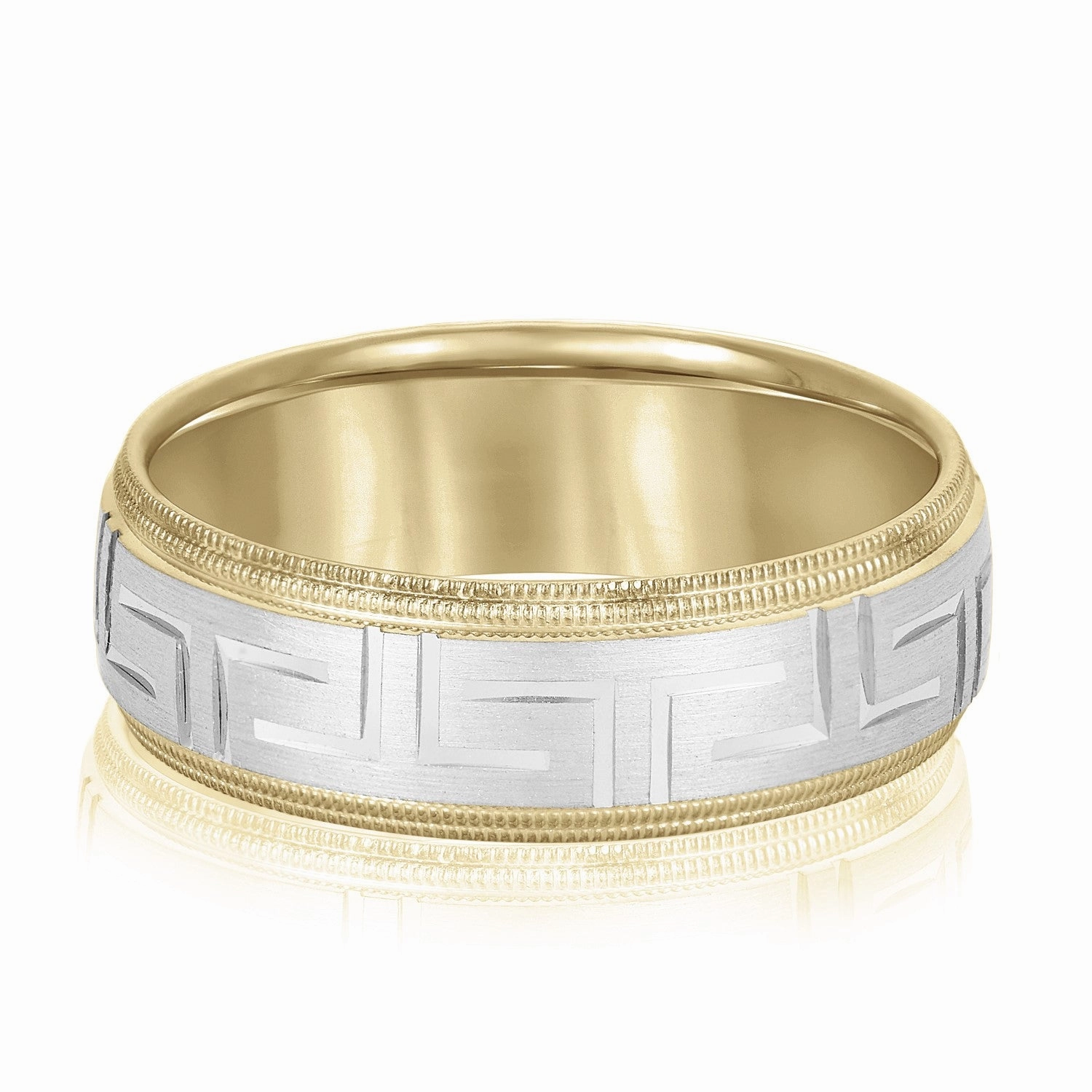 Men's Greek Key Design Band with Double Milgrain Edge