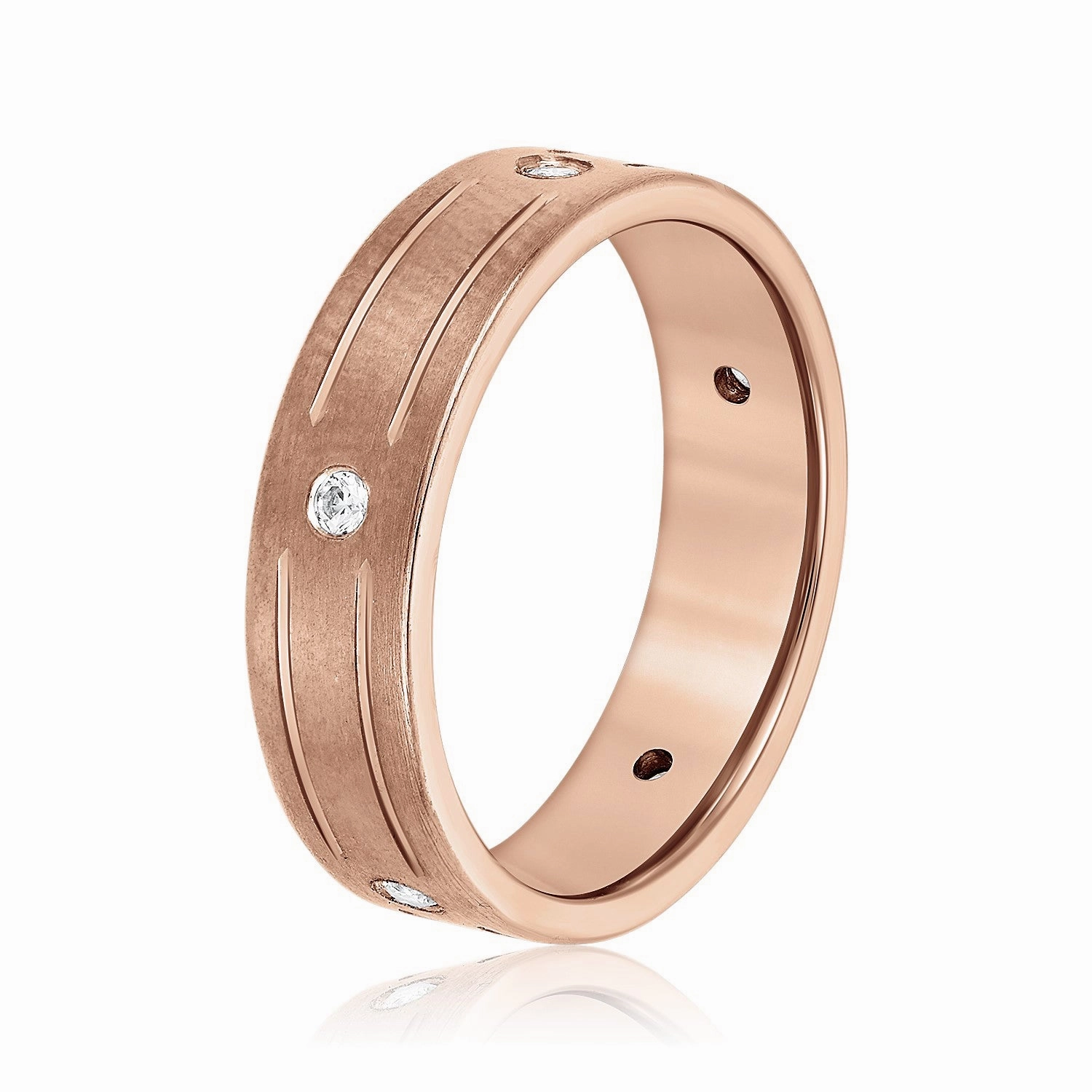 Men's Grooved Flush Set Diamond Wedding Band