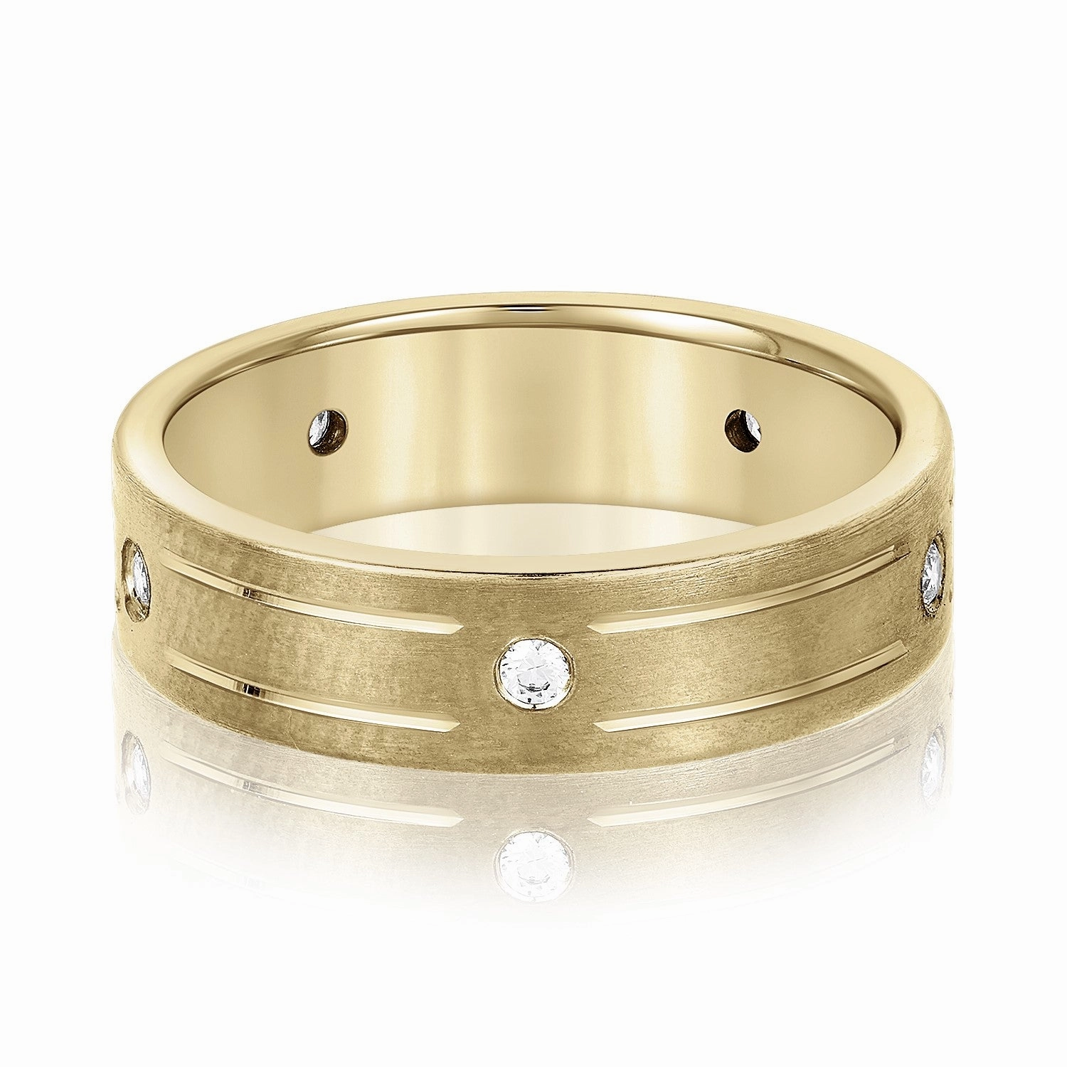 Men's Grooved Flush Set Diamond Wedding Band