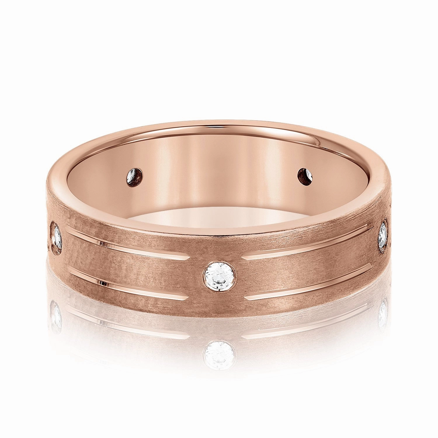 Men's Grooved Flush Set Diamond Wedding Band