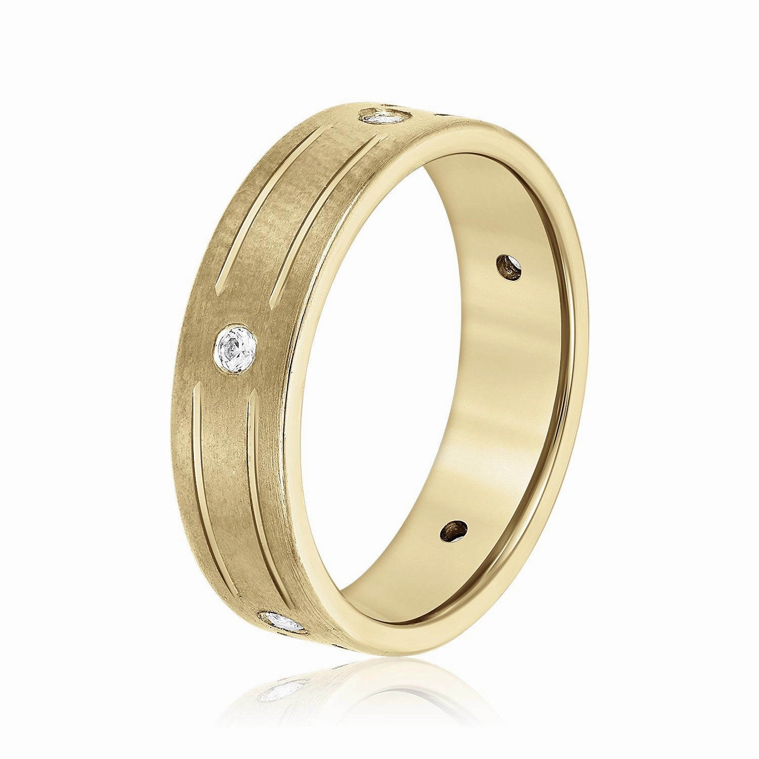 Men's Grooved Flush Set Diamond Wedding Band