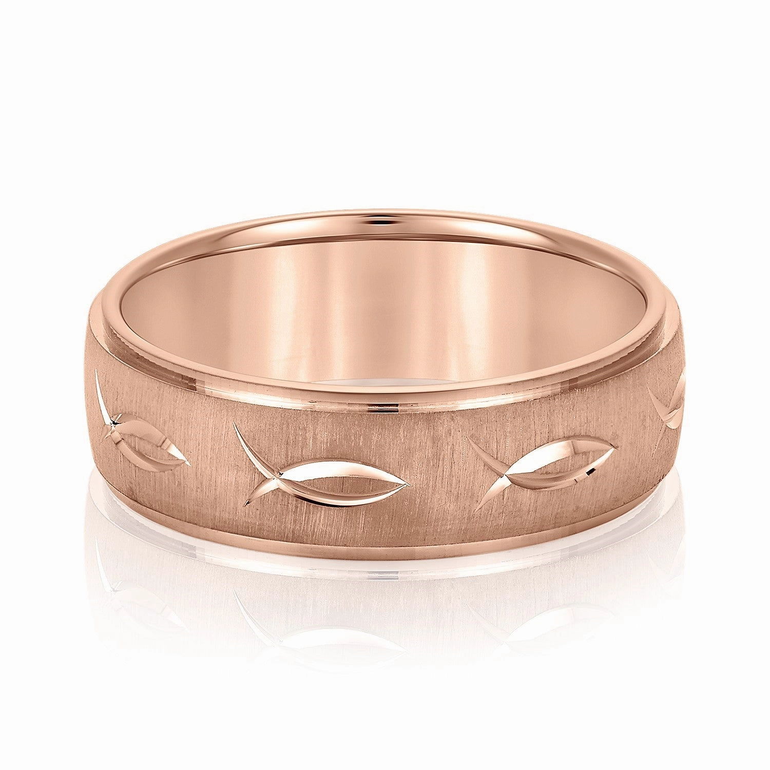 Men's Ichthus Jesus Fish Motif Christian Fish Pattern Wedding Band