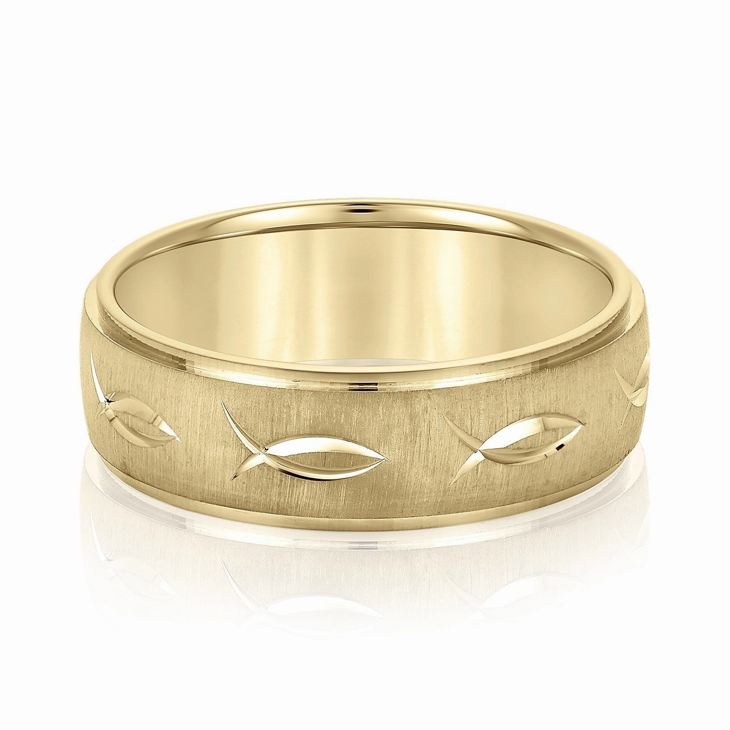 Men's Ichthus Jesus Fish Motif Christian Fish Pattern Wedding Band