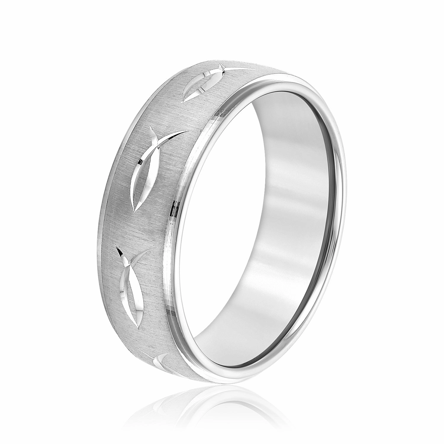 Men's Ichthus Jesus Fish Motif Christian Fish Pattern Wedding Band