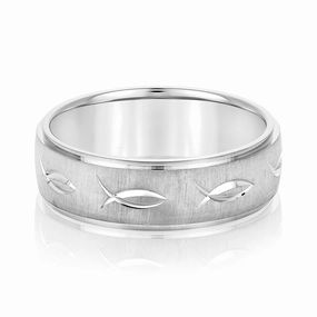 Men's Ichthus Jesus Fish Motif Christian Fish Pattern Wedding Band