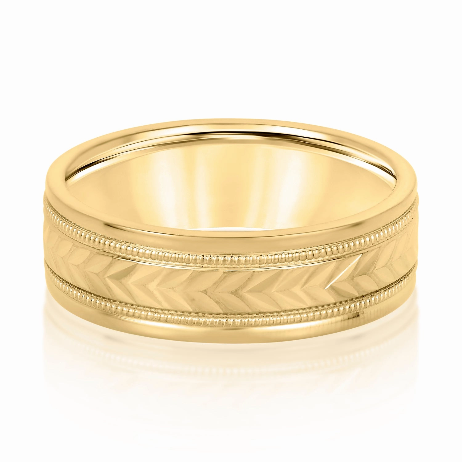 Men's Leafy Floral Design with Milgrain Band