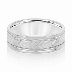 Men's Leafy Floral Design with Milgrain Band