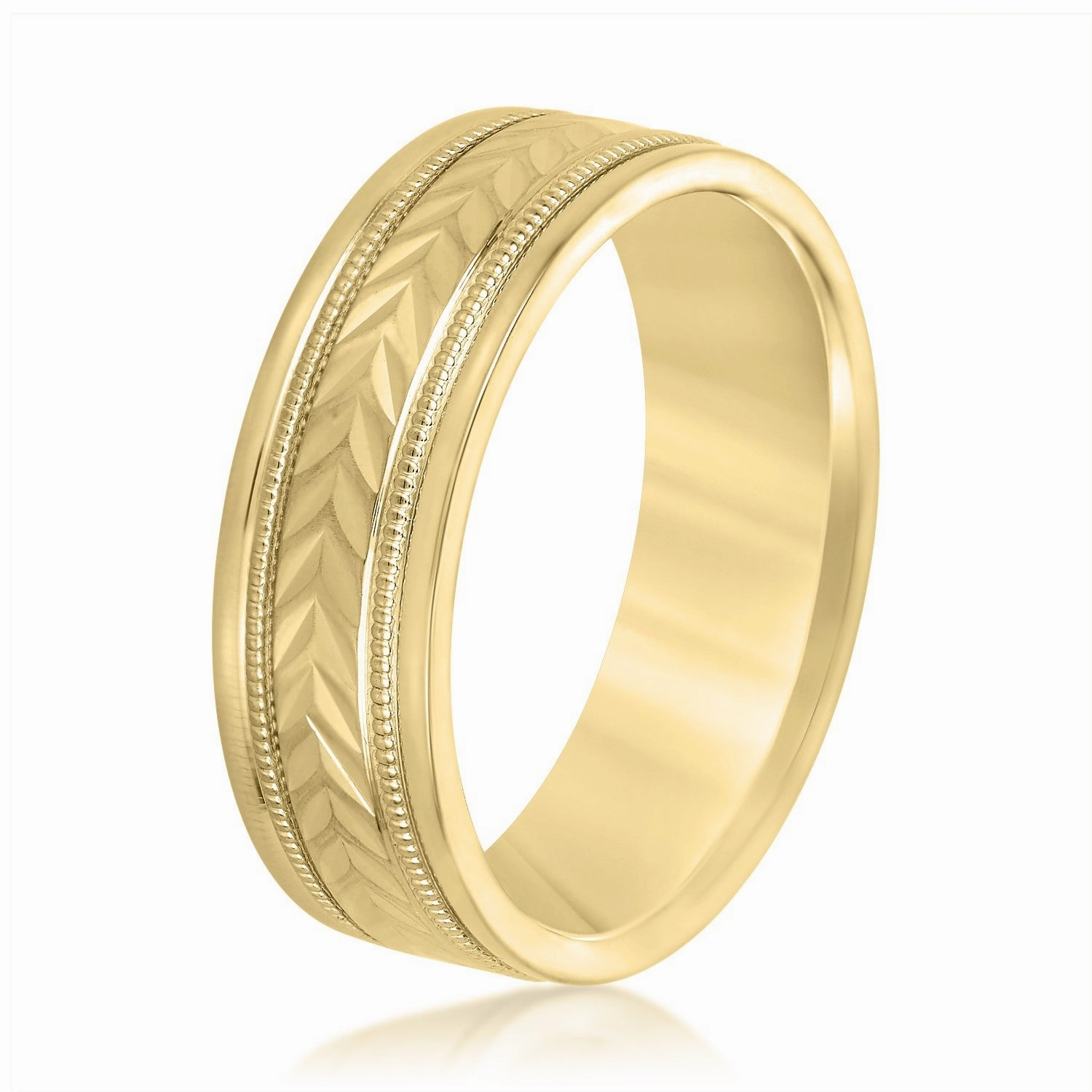 Men's Leafy Floral Design with Milgrain Band