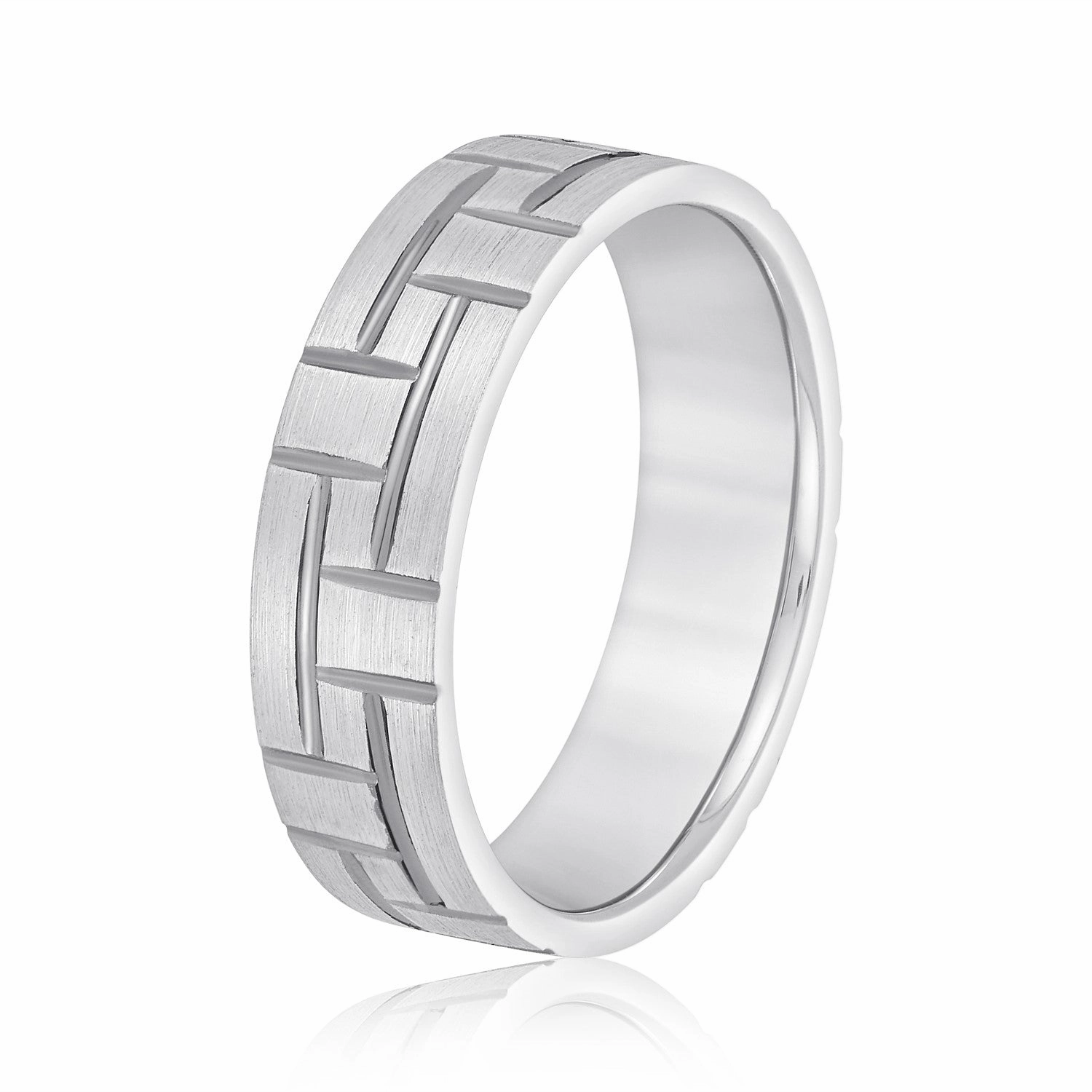 Men's Puzzle Pattern Brick Design Wedding Band