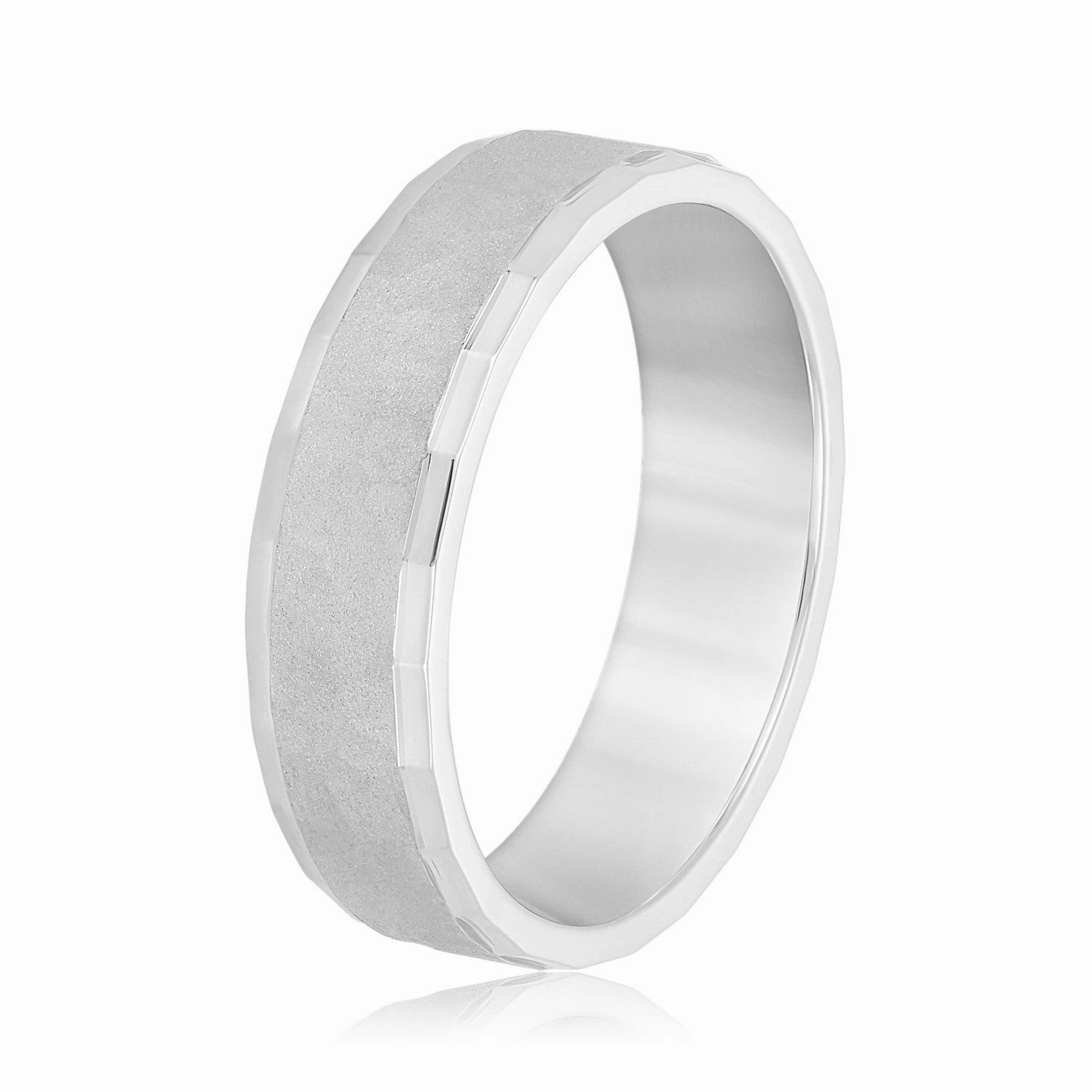 Men's Ridged Edge Light Hammered Center Wedding Band