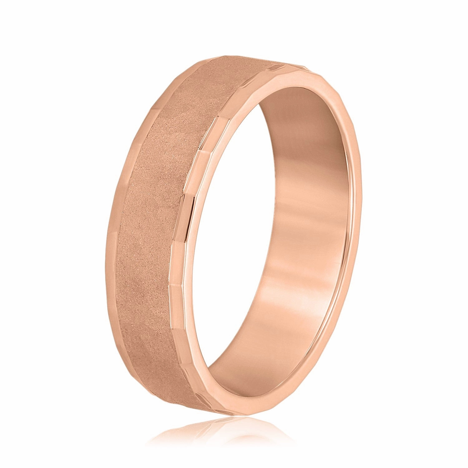 Men's Ridged Edge Light Hammered Center Wedding Band