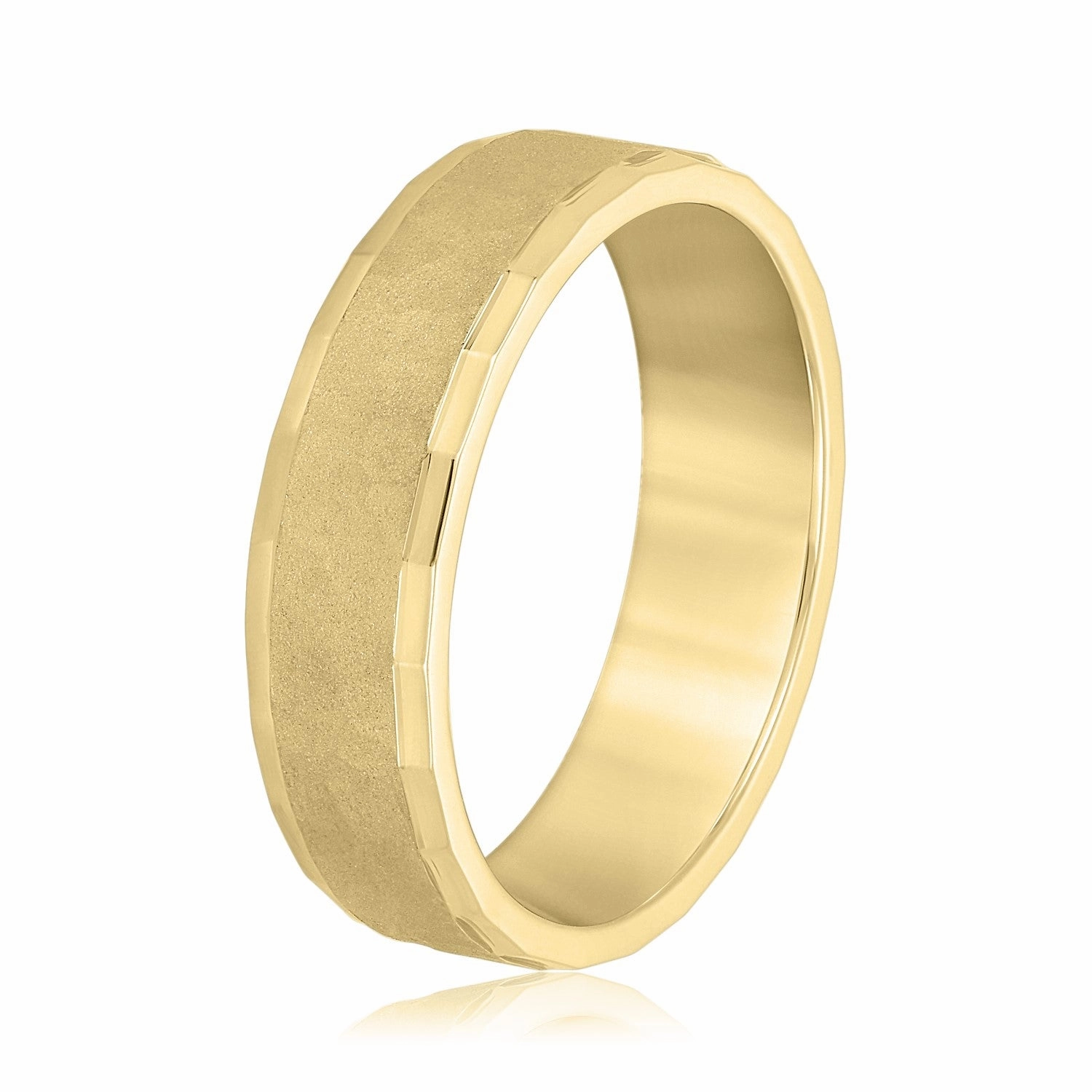 Men's Ridged Edge Light Hammered Center Wedding Band