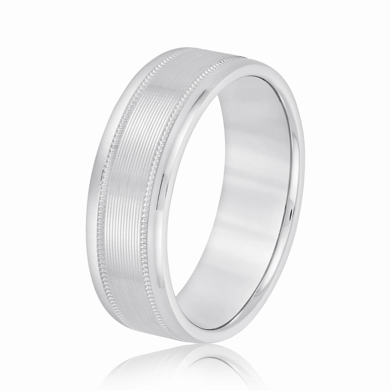 Men's Ridged Wedding Ring With Milgrain Accents