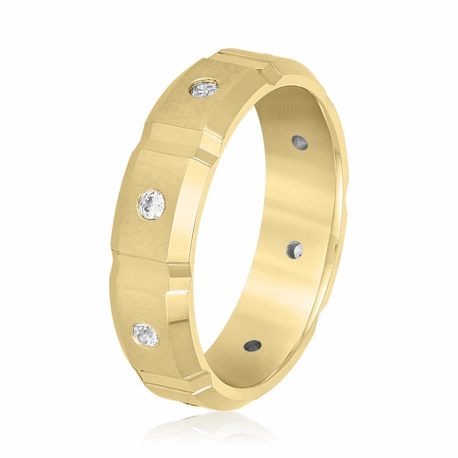 Men's Squared Accented Diamond Wedding Band With Beveled Edges