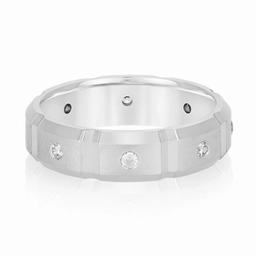 Men's Squared Accented Diamond Wedding Band With Beveled Edges