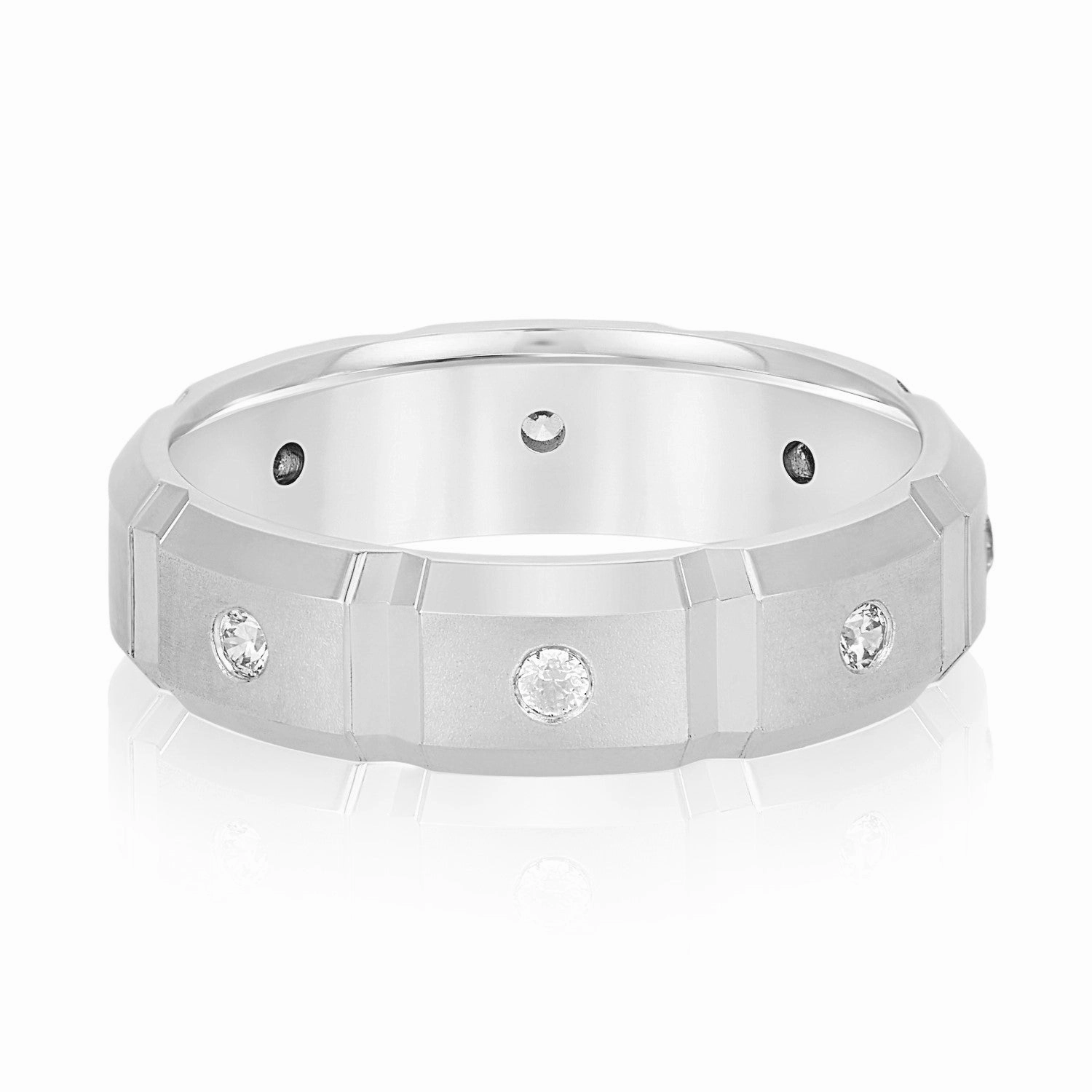 Men's Squared Accented Diamond Wedding Band With Beveled Edges
