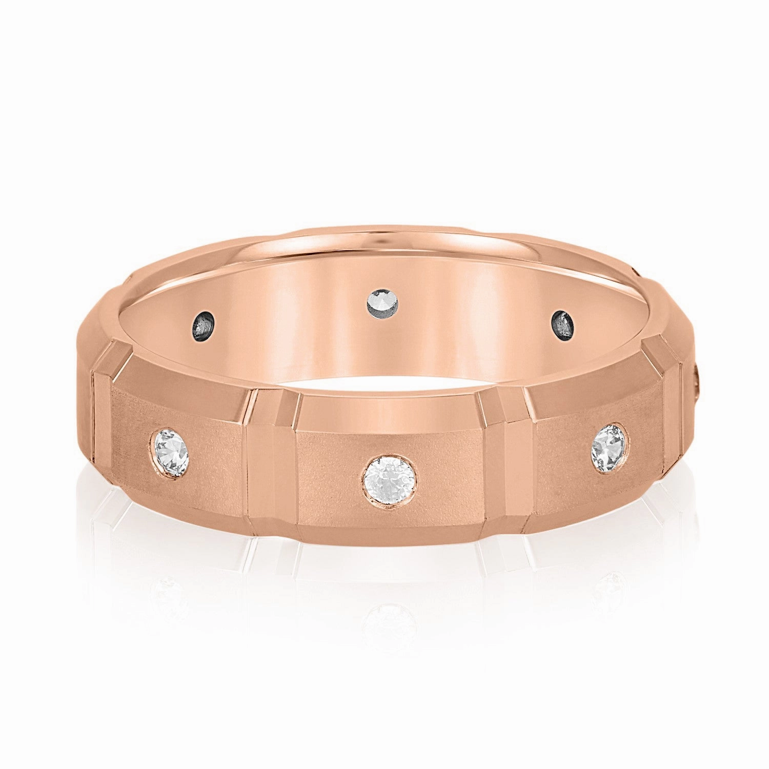 Men's Squared Accented Diamond Wedding Band With Beveled Edges