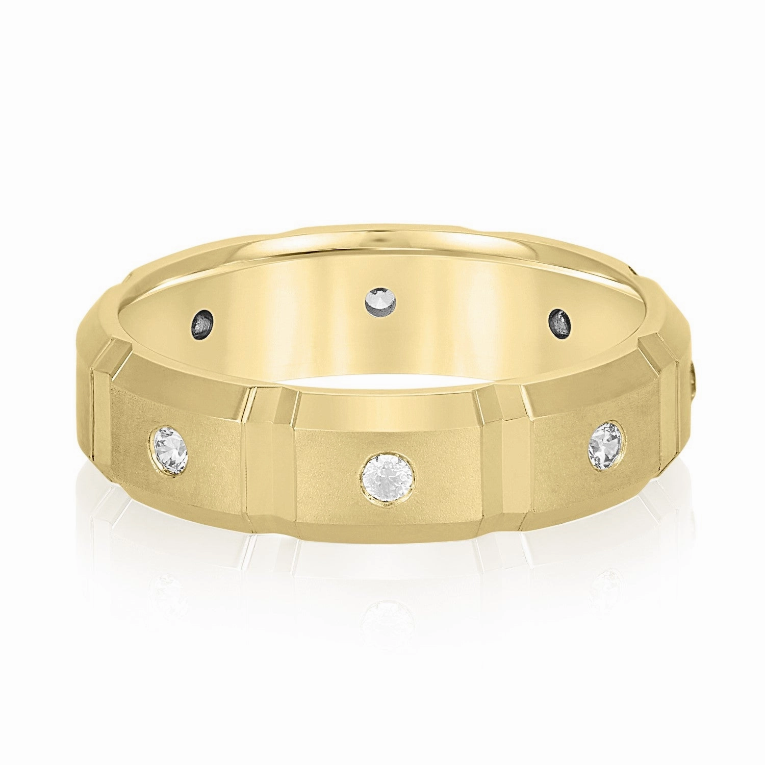 Men's Squared Accented Diamond Wedding Band With Beveled Edges