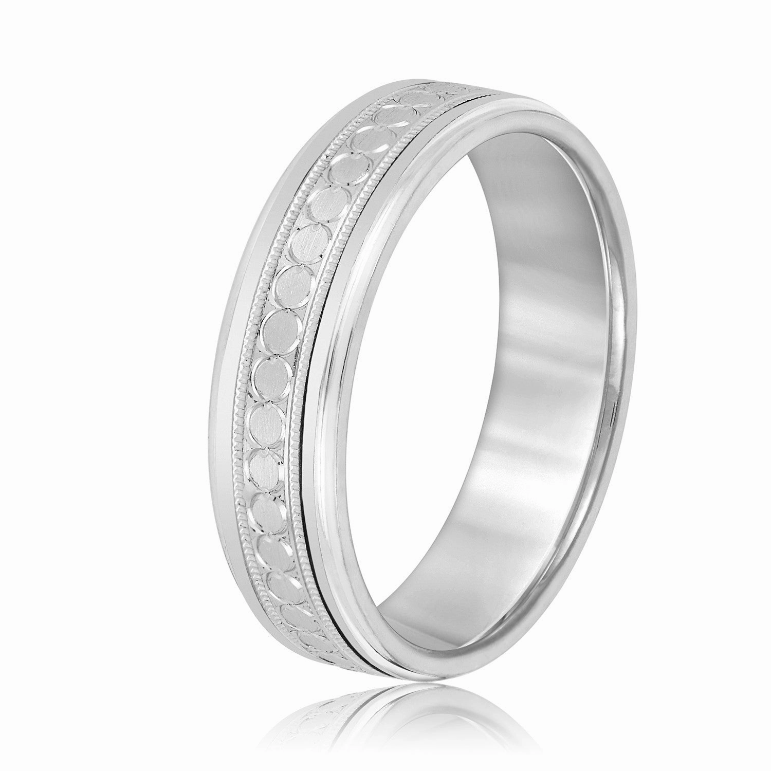 Men's Stamped Design Milgrain Band