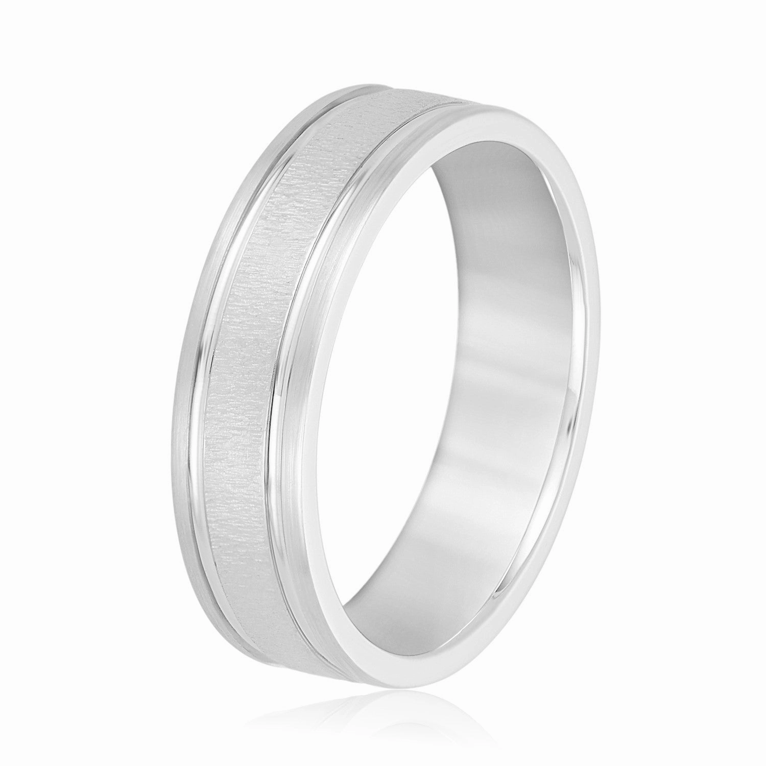 Men's Textured Inlay and Double Groove Style Band