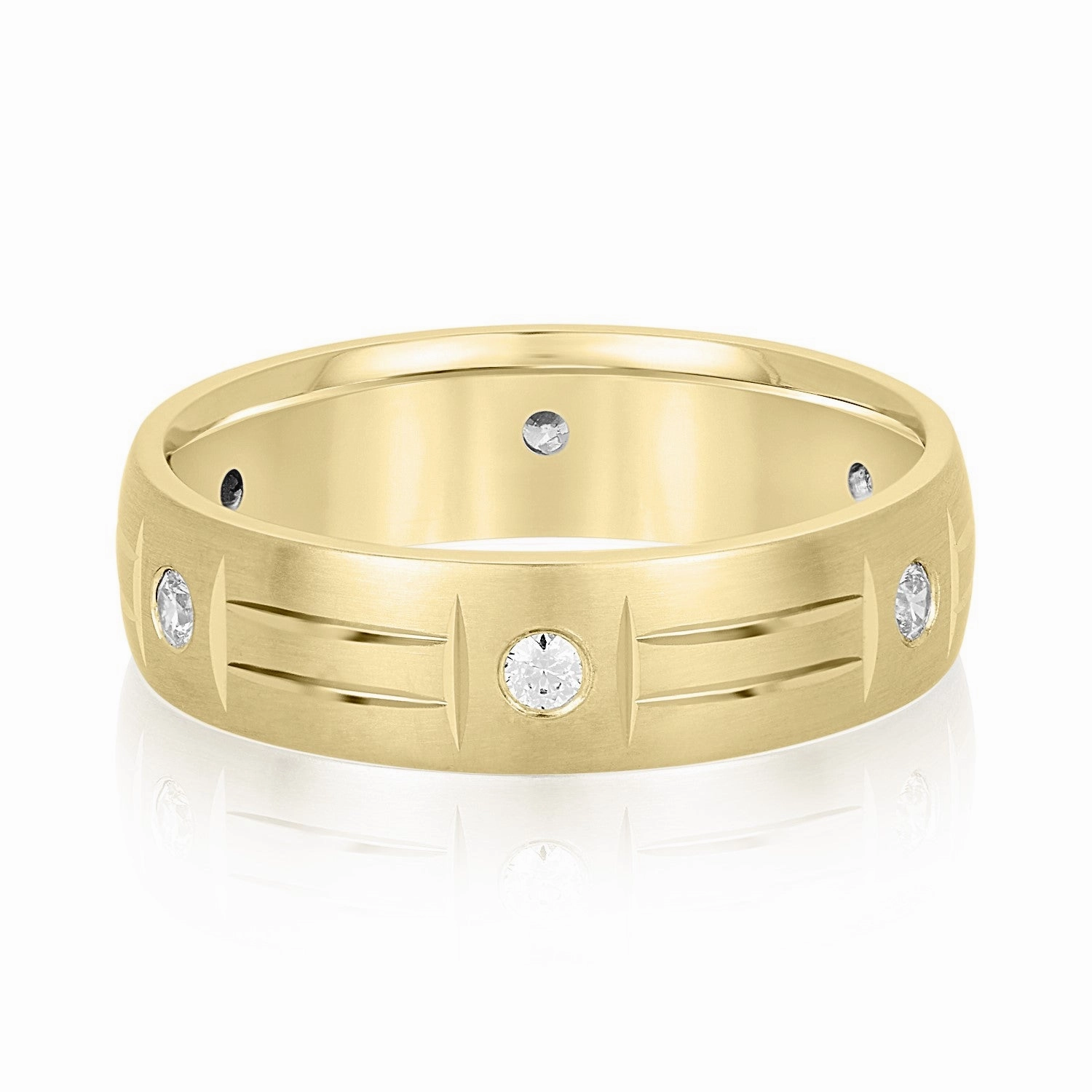 Men's Unique Pattern Bezel Set Diamond Wedding Band