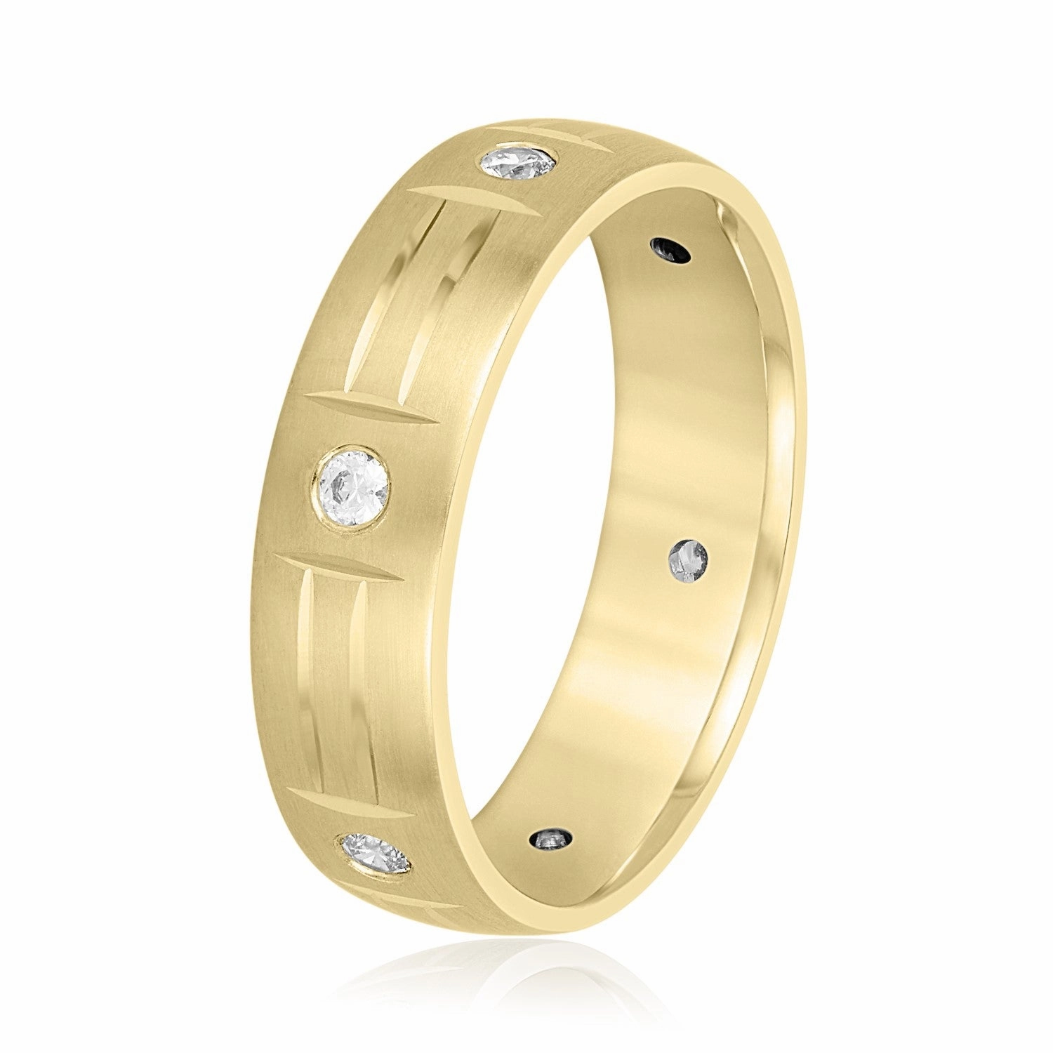 Men's Unique Pattern Bezel Set Diamond Wedding Band