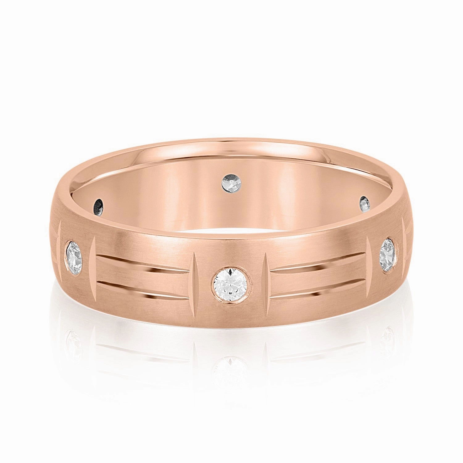 Men's Unique Pattern Bezel Set Diamond Wedding Band