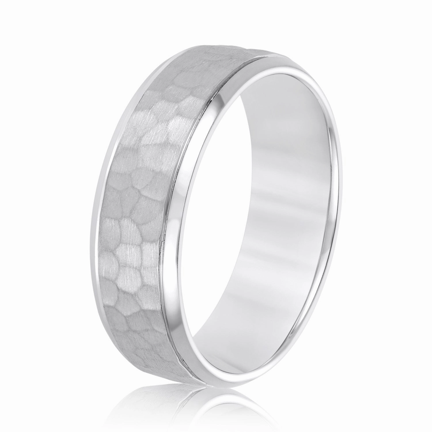 Mens Bevered Comfort Fit Hammered Band